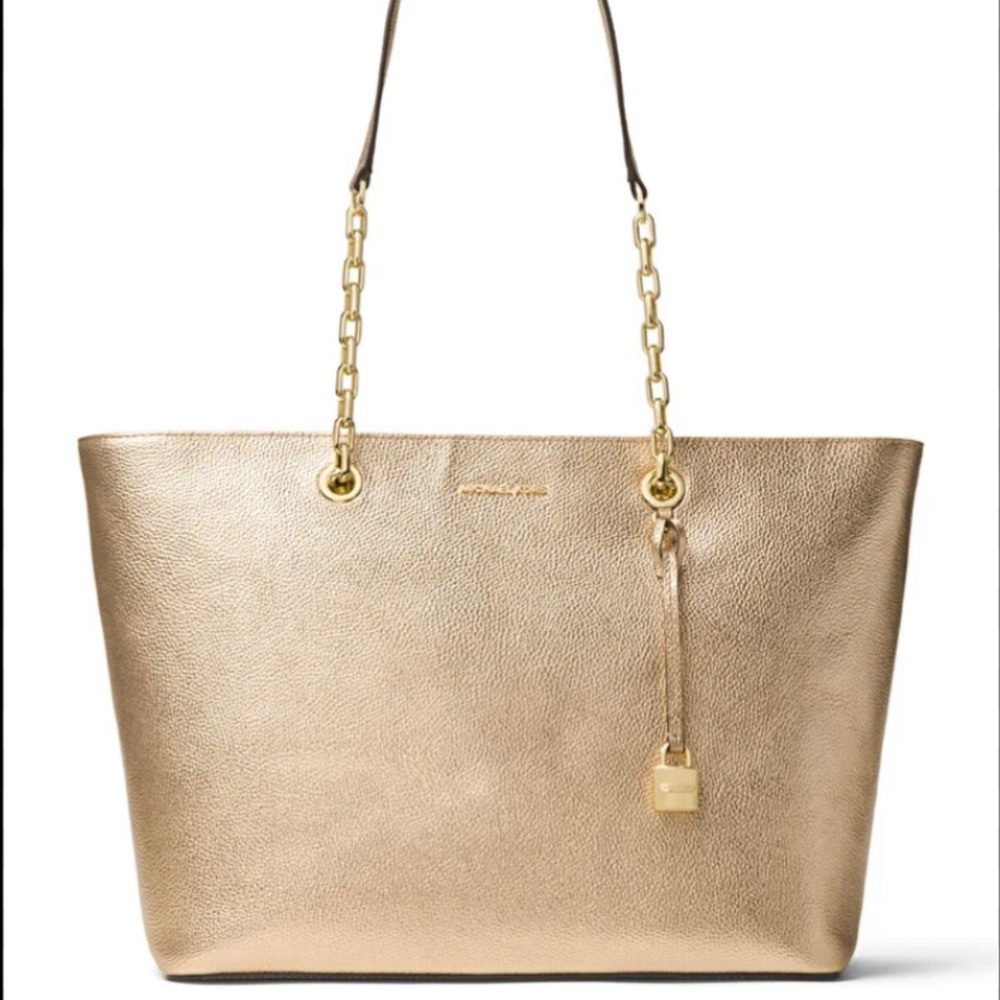 Michael Kors Mercer Chain Tote in Pebbled Gold